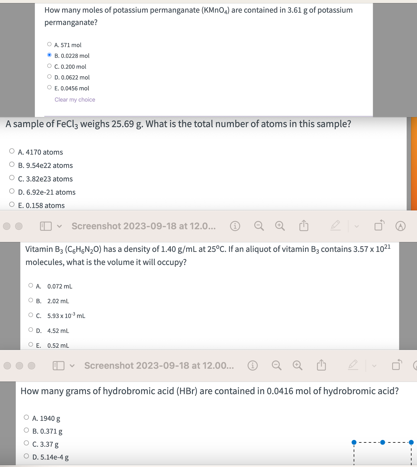Solved How many moles of potassium permanganate (KMnO4) are