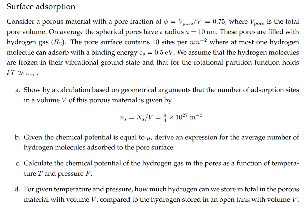 Solved Surface Adsorption Consider A Porous Material With Chegg Com