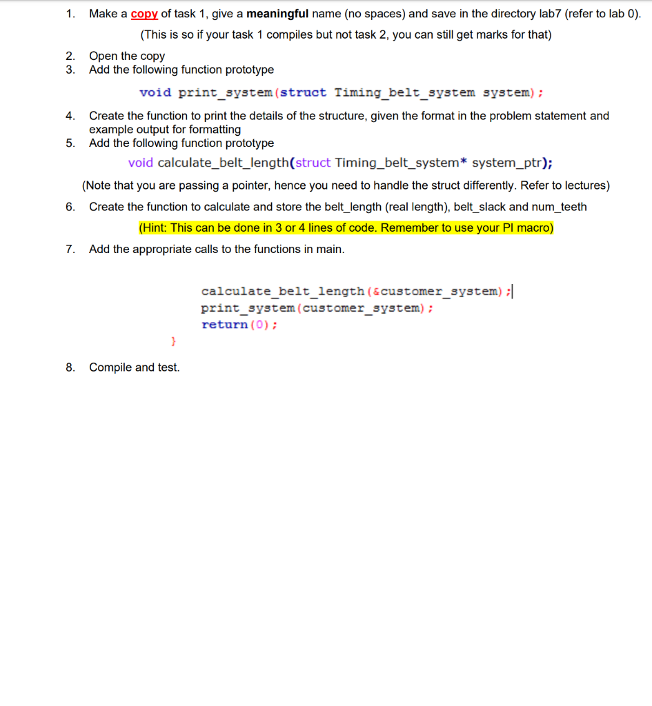 TASK 2. PRINTING AND CALCULATING BELT LENGTH PROBLEM
