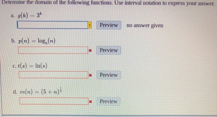 Solved Determine the domain of the following functions. Use | Chegg.com