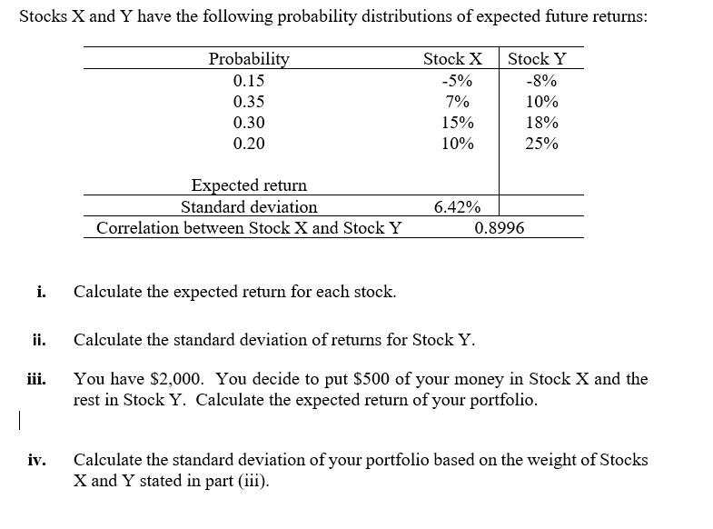 Solved Stocks X and Y have the following probability