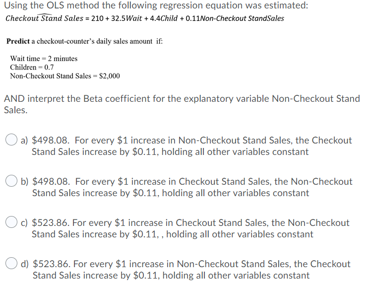 Solved Using the OLS method the following regression | Chegg.com