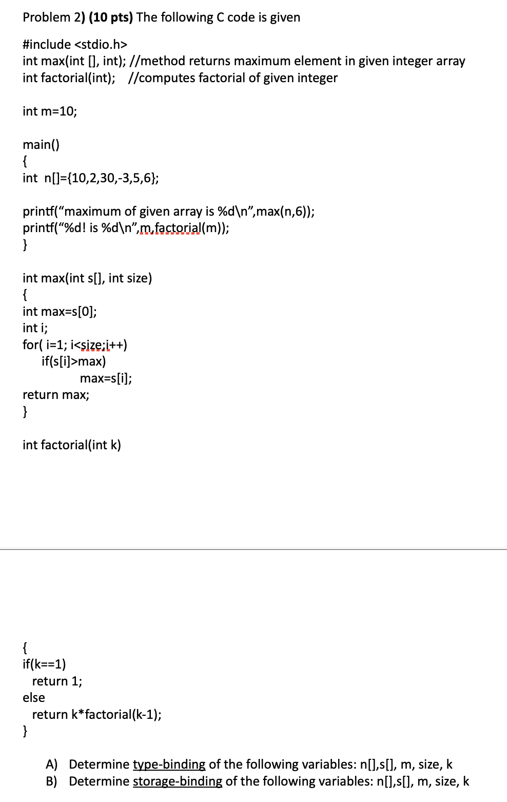 Problem 2) (10 pts) The following C code is given | Chegg.com