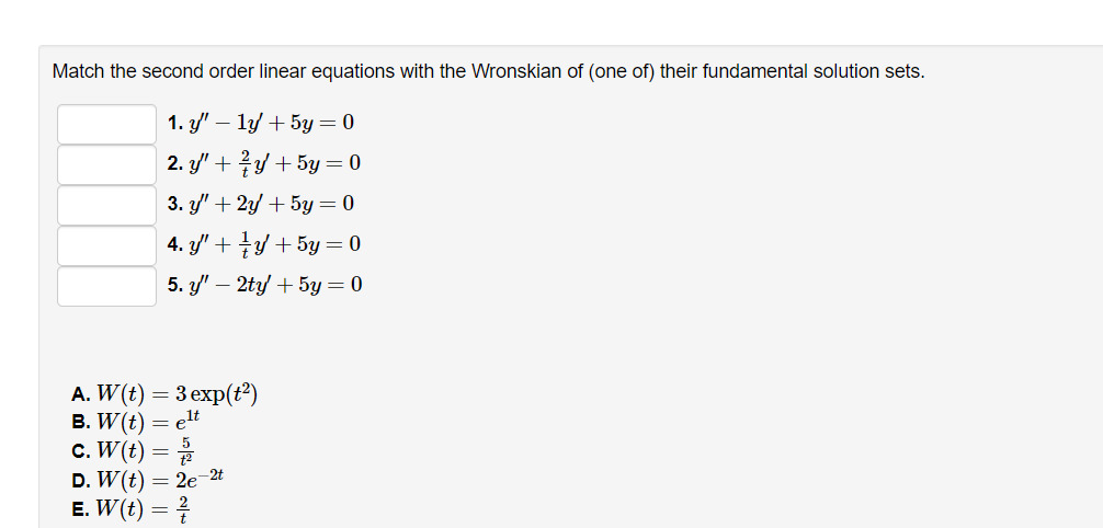 Solved Match The Second Order Linear Equations With The | Chegg.com