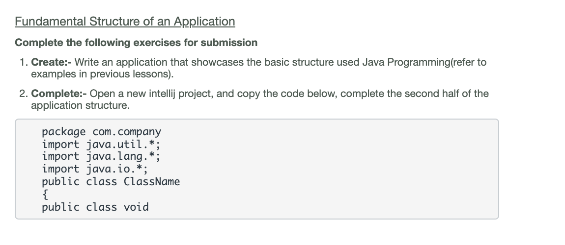 Solved Fundamental Structure of an Application Complete the | Chegg.com