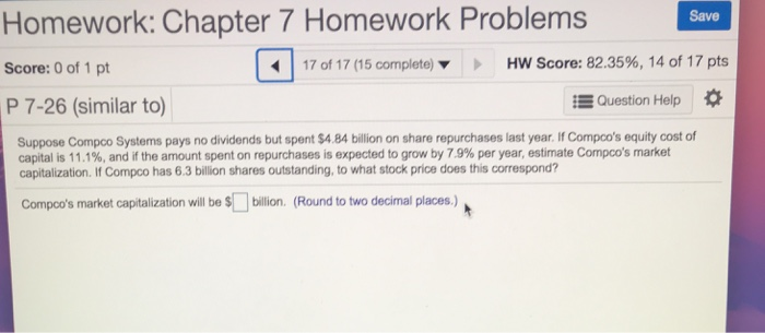 Solved Save Homework: Chapter 7 Homework Problems Score: 0 | Chegg.com