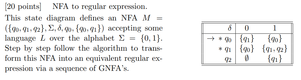 Solved [20 points] NFA to regular expression. This state | Chegg.com