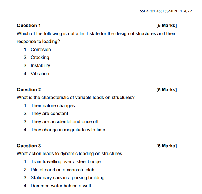 Solved [5 Marks] Question 9 What are accidental loads in | Chegg.com