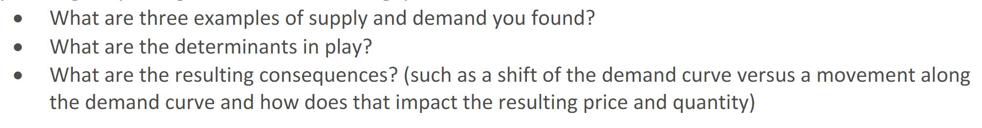 Solved What are three examples of supply and demand you | Chegg.com