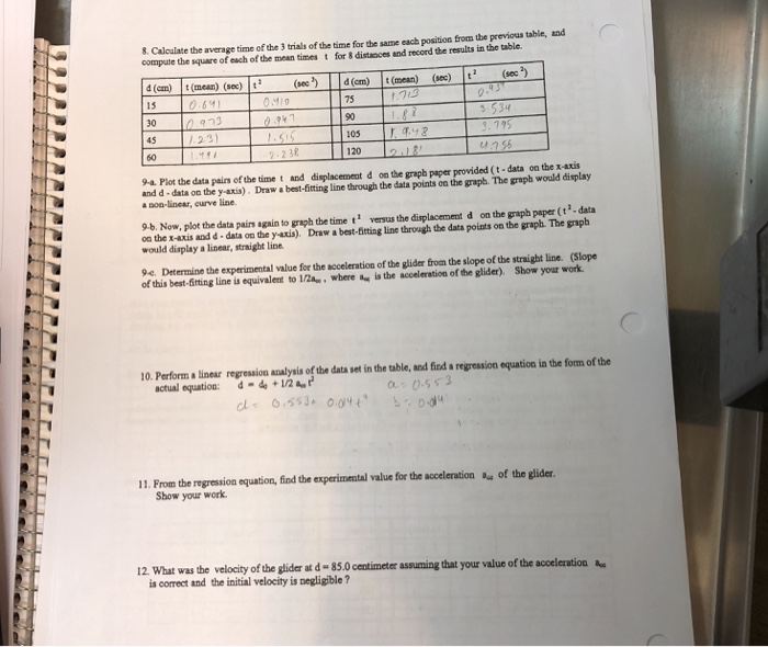 Solved 8. Calculate the average time of the 3 trials of the | Chegg.com