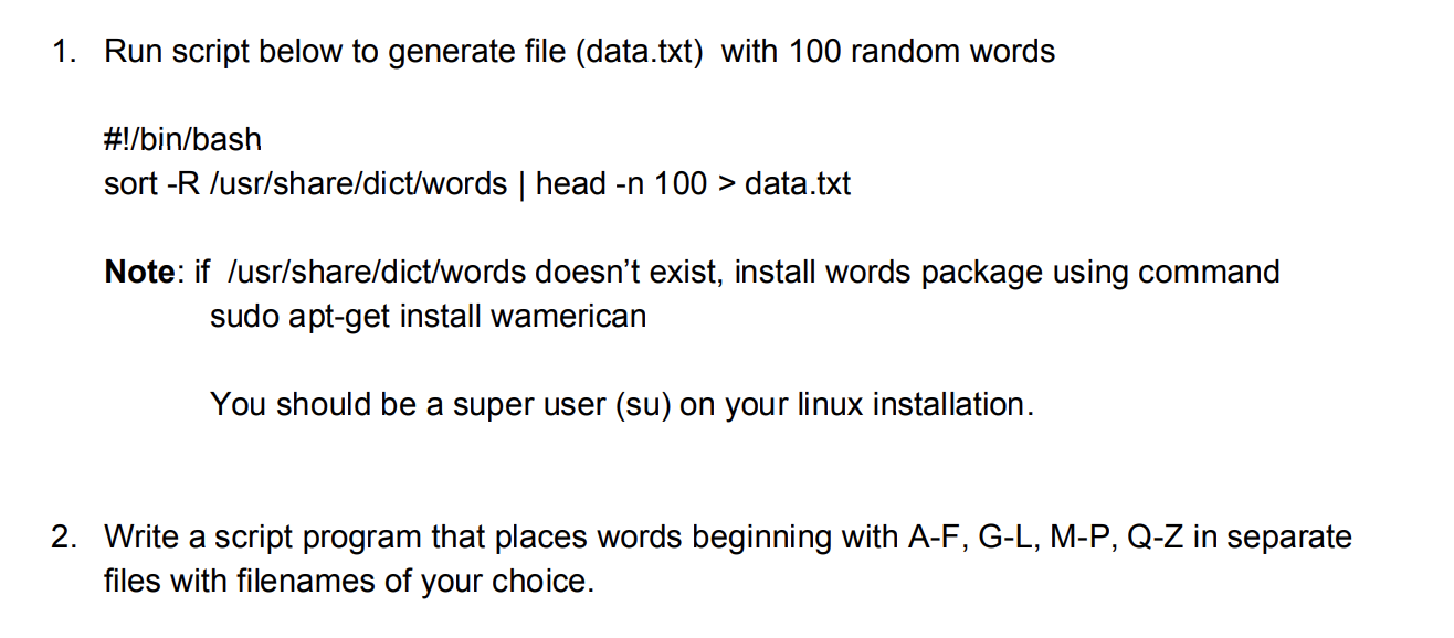 1 Run Script Below To Generate File Data Txt With Chegg Com