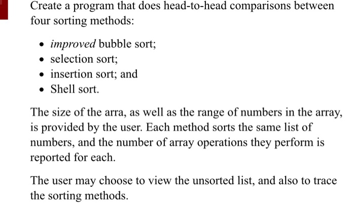 Solved Create a program that does head-to-head comparisons | Chegg.com