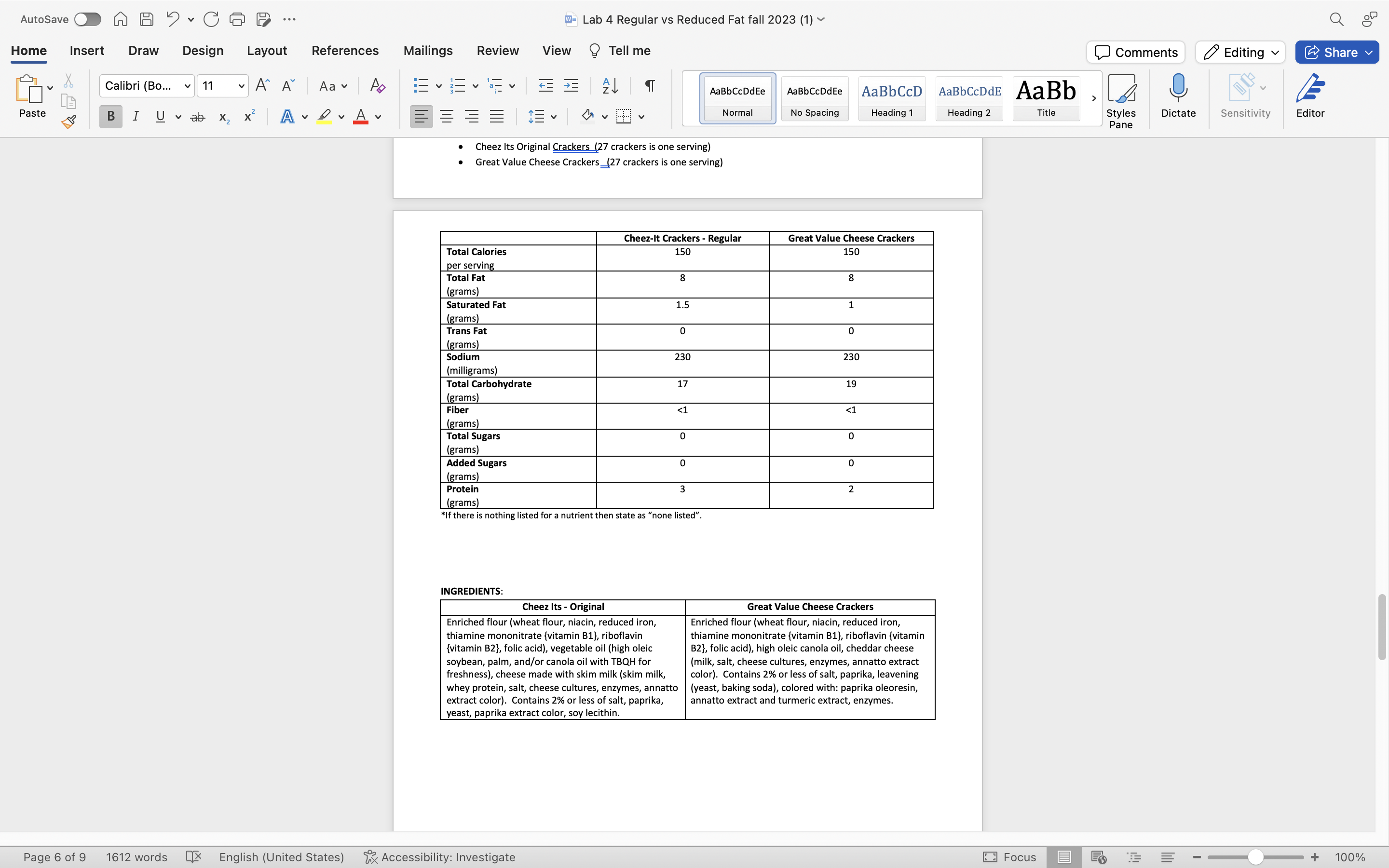 4. Calculate fat as a percentage of total calories