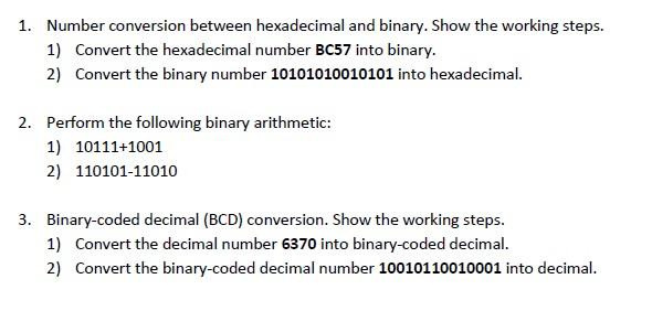 Solved 1. Number Conversion Between Hexadecimal And Binary. | Chegg.com