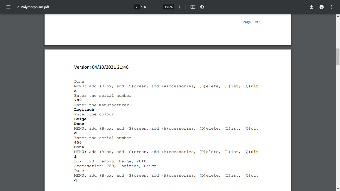 Solved = 7. Polymorphism.pdf 1 1 / 5 75% + @ polymorphism. | Chegg.com