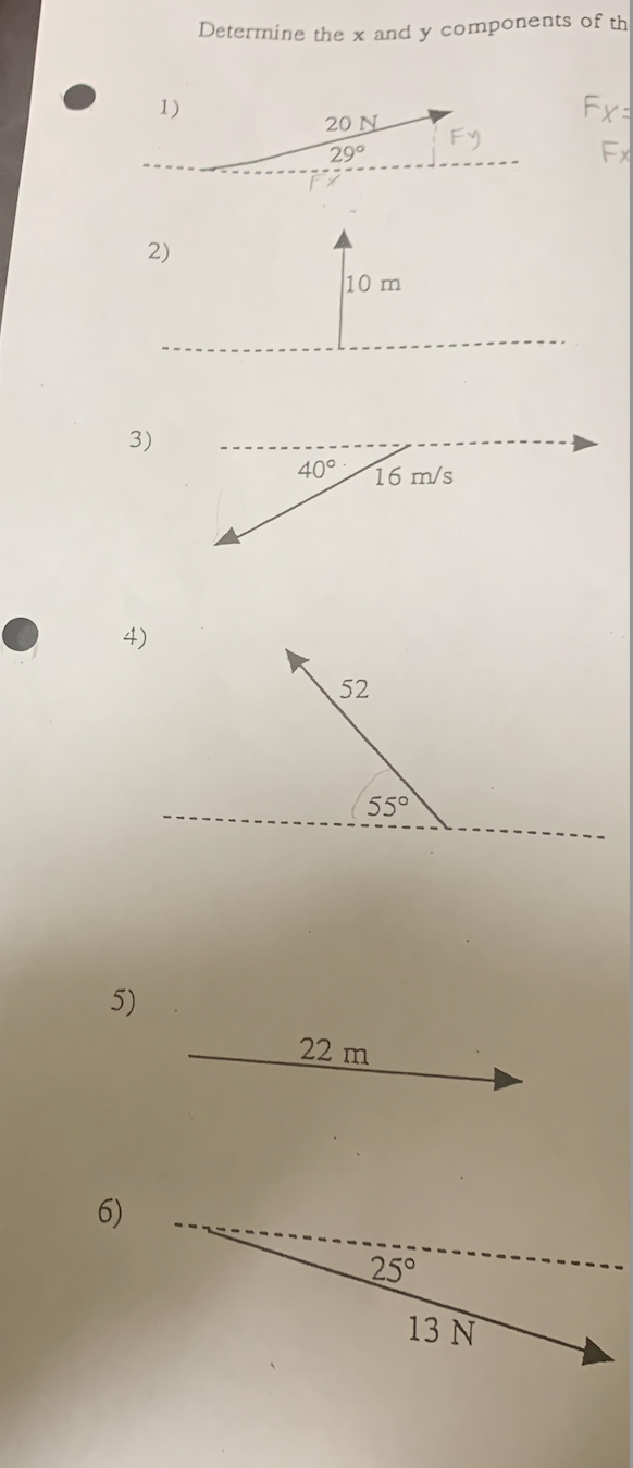 Solved Determine the x and y components of th 1) Fx= 20 N | Chegg.com