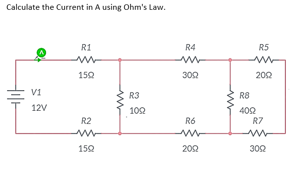 Calculate the Current in A using Ohms Law.