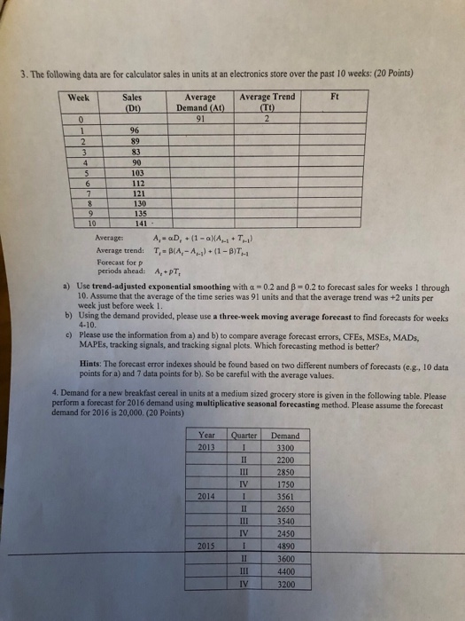 Solved 3. The following data are for calculator sales in | Chegg.com