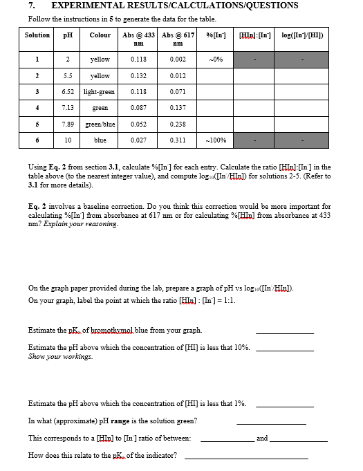 7. EXPERIMENTAL RESULTS/CALCULATIONS/QUESTIONS Follow | Chegg.com