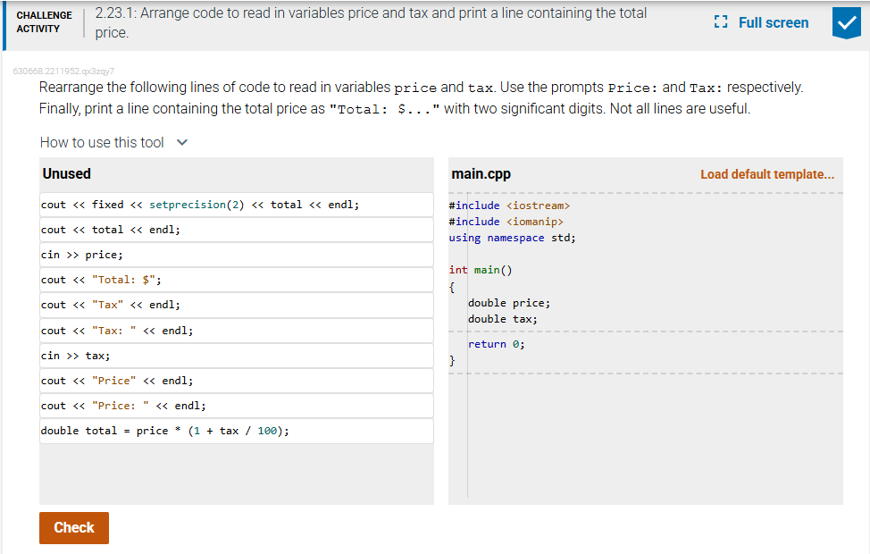 Solved I need help rearranging these lines into the code | Chegg.com