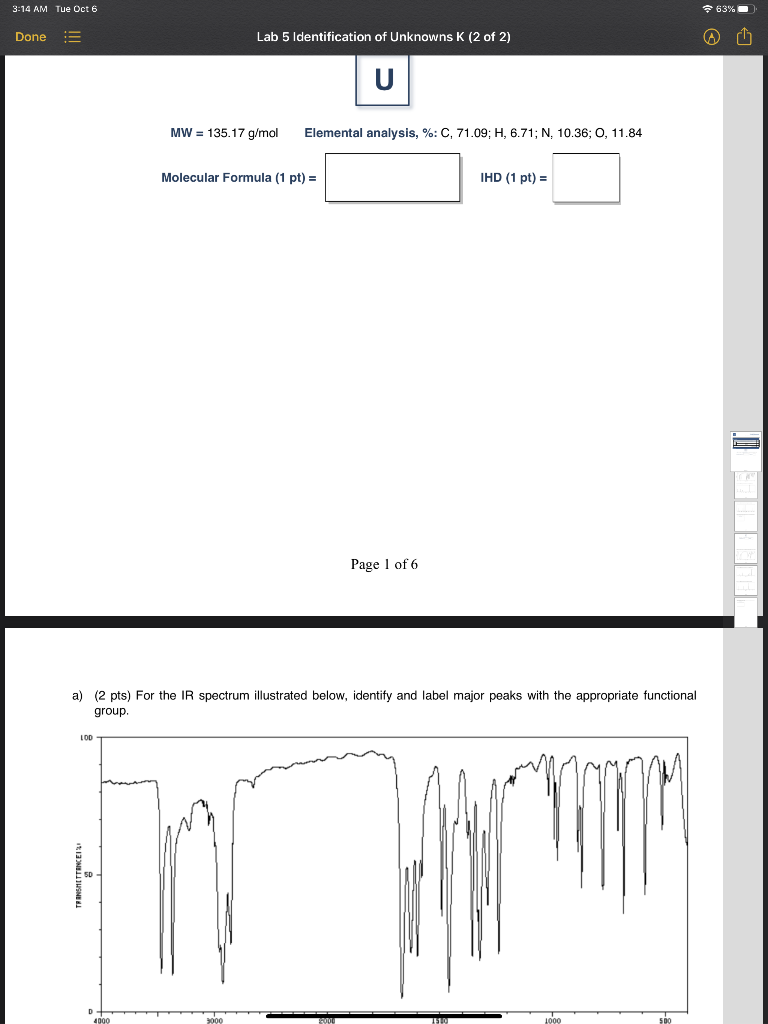 Solved 3:14 AM Tue Oct 6 63% Done Lab 5 Identification of | Chegg.com