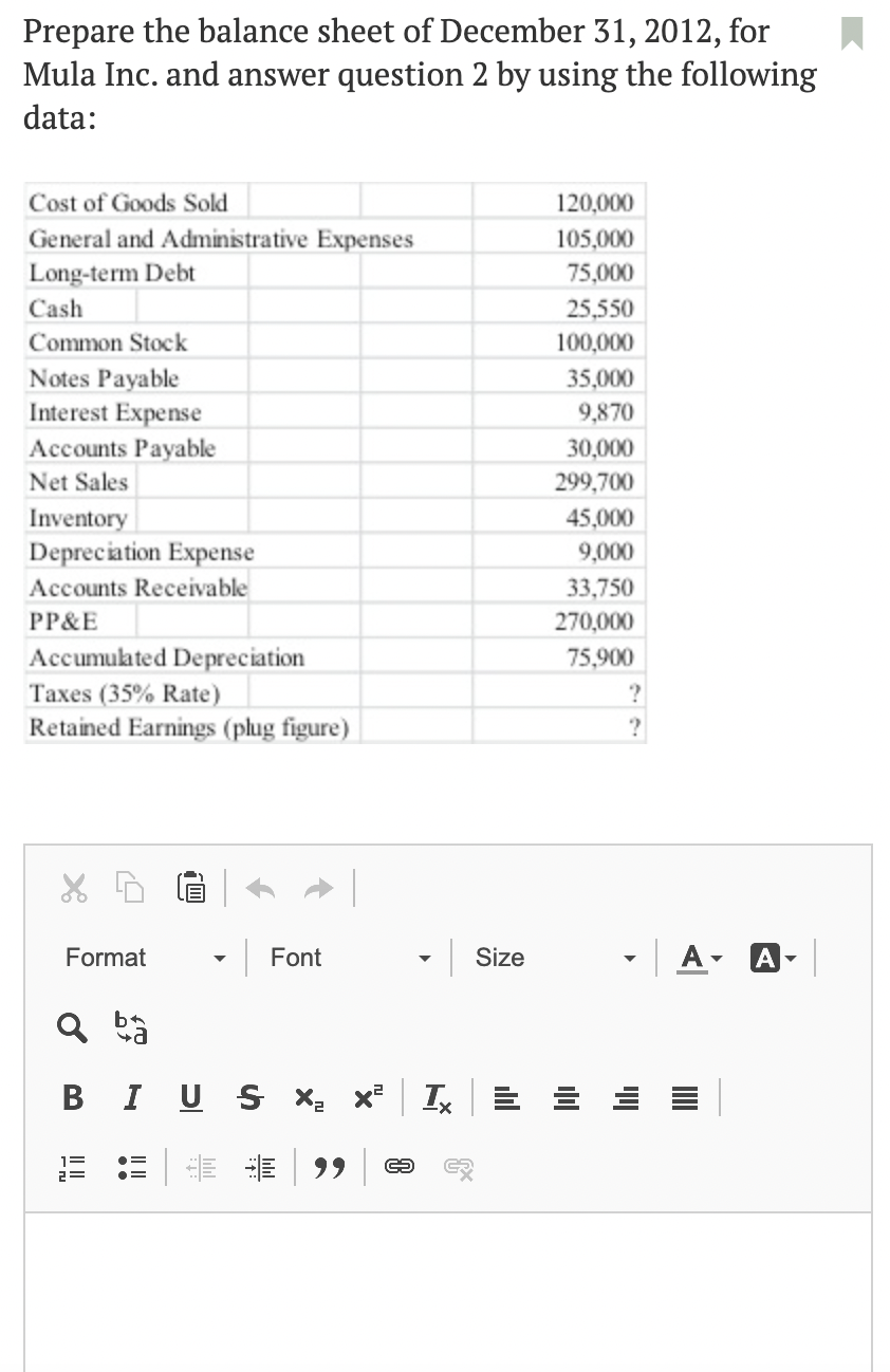 Solved Prepare the balance sheet of December 31,2012 , for | Chegg.com