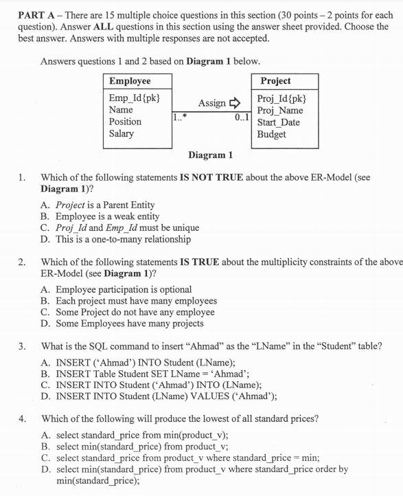 Solved PART A - There are 15 multiple choice questions in | Chegg.com