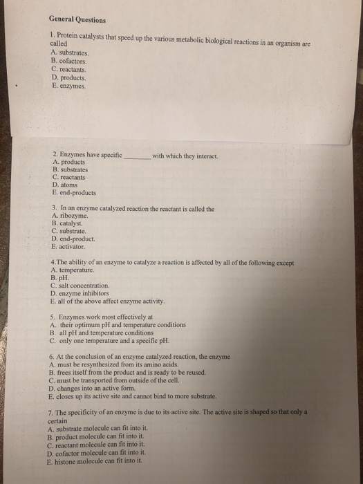 Solved General Questions 1. Protein catalysts that speed up