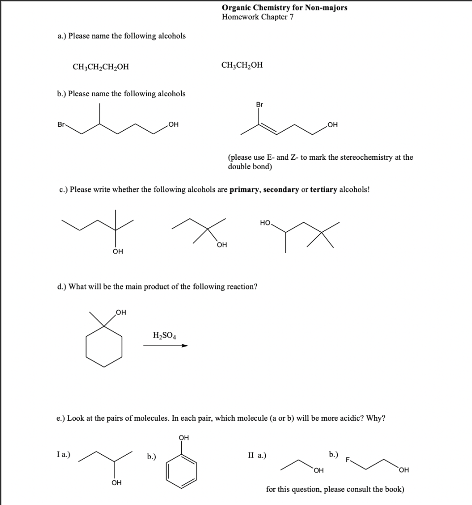 Solved Organic Chemistry for Non-majors Homework Chapter 7 | Chegg.com