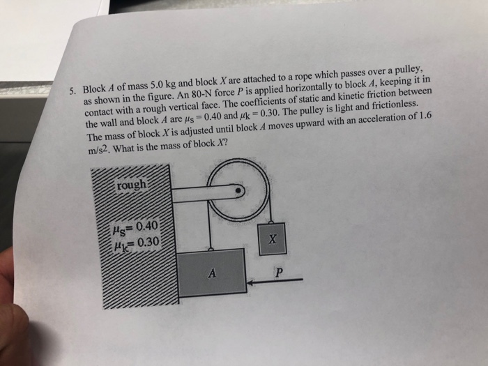 Solved 5. Block A Of Mass 5.0 Kg And Block X Are Attached To | Chegg.com