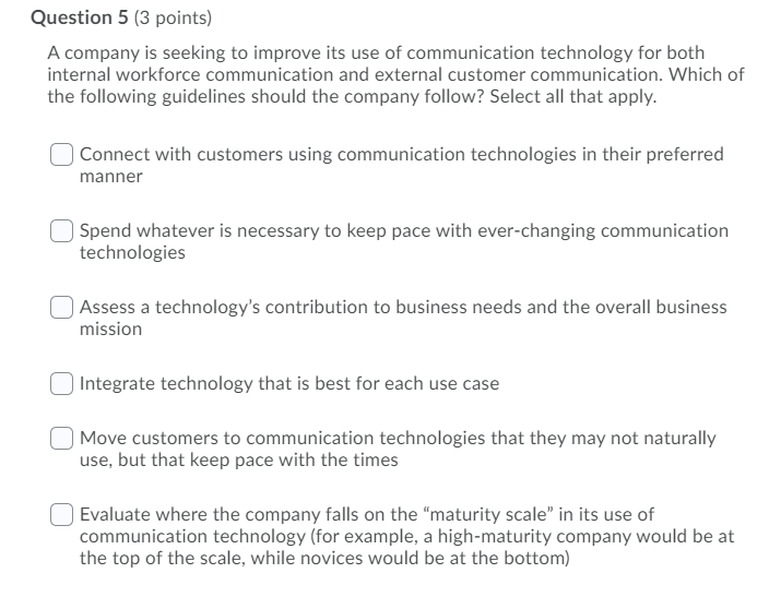 Solved Question 5 (3 points) A company is seeking to improve | Chegg.com