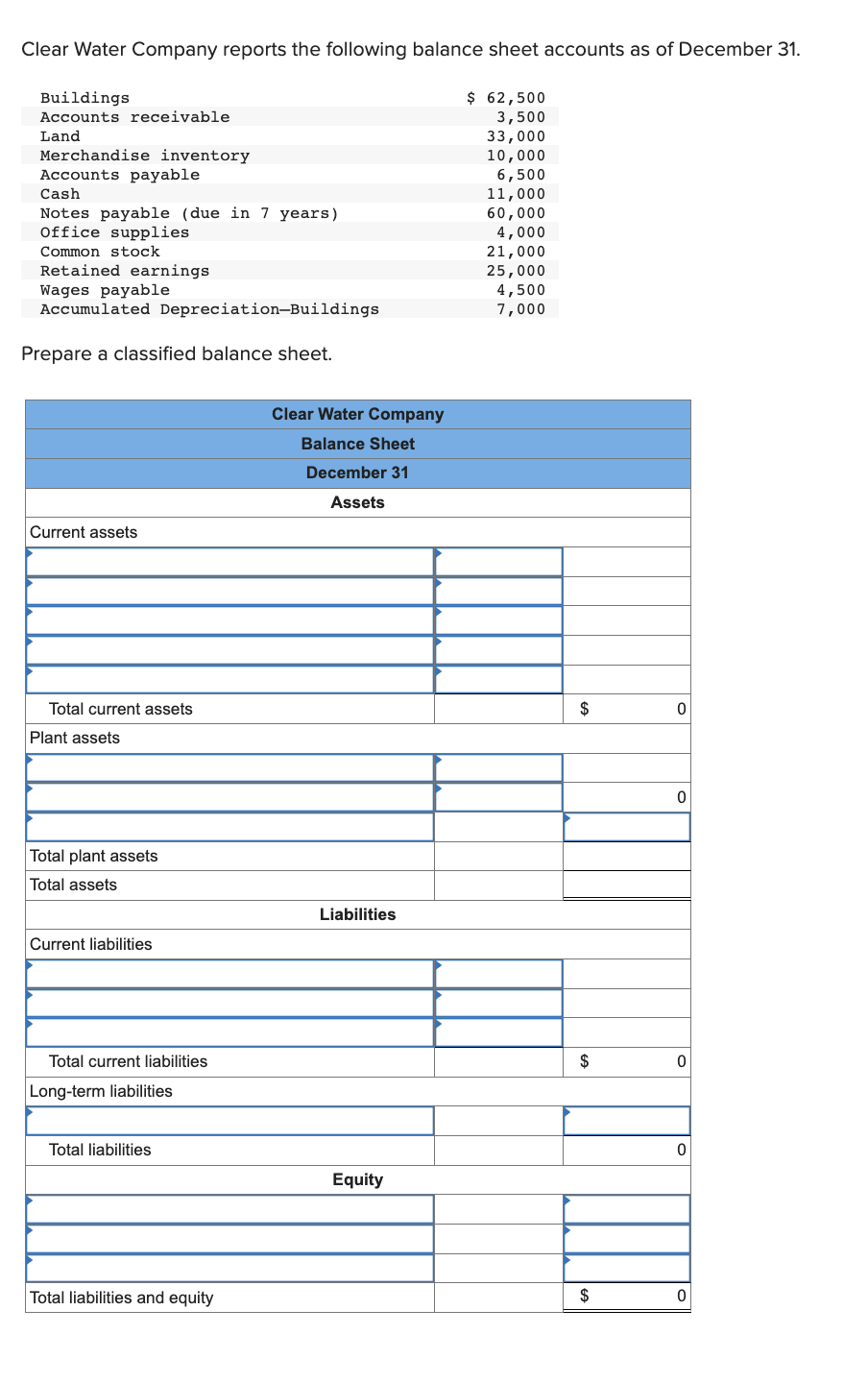 Solved Clear Water Company reports the following balance | Chegg.com