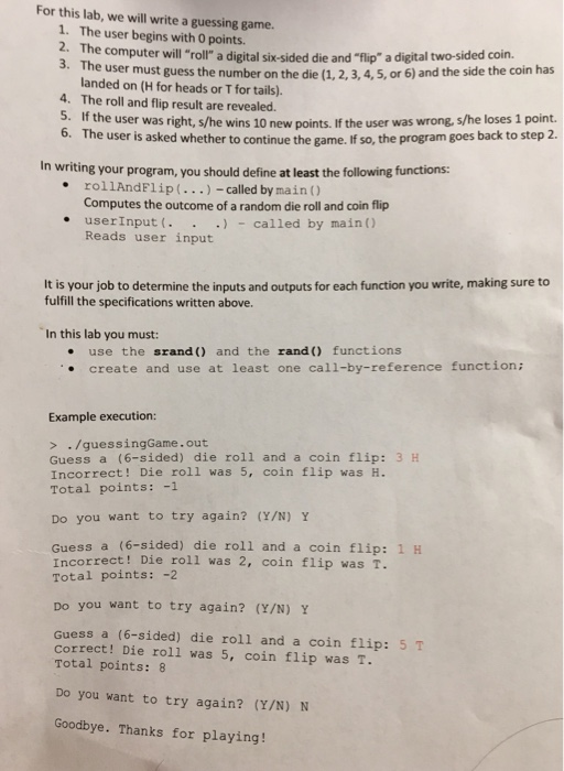 Solved For this lab, we will write a guessing game. 1. The | Chegg.com