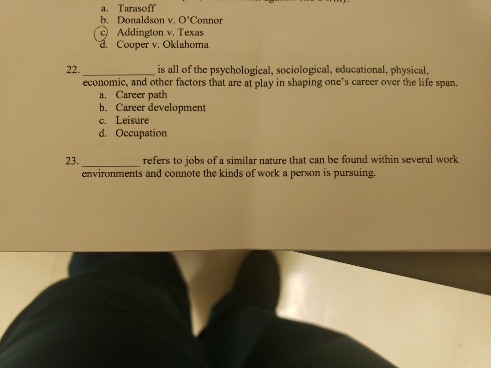 Solved a. Tarasoff b. Donaldson v. O'Connor c) Addington v.
