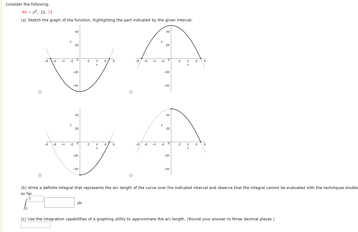 Solved Consider the following. 49 – x2, [0,7] (a) Sketch the | Chegg.com