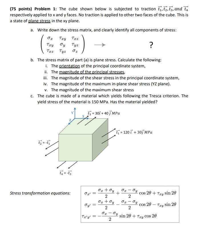 Solved (75 ﻿points) ﻿Problem 1: The cube shown below is | Chegg.com