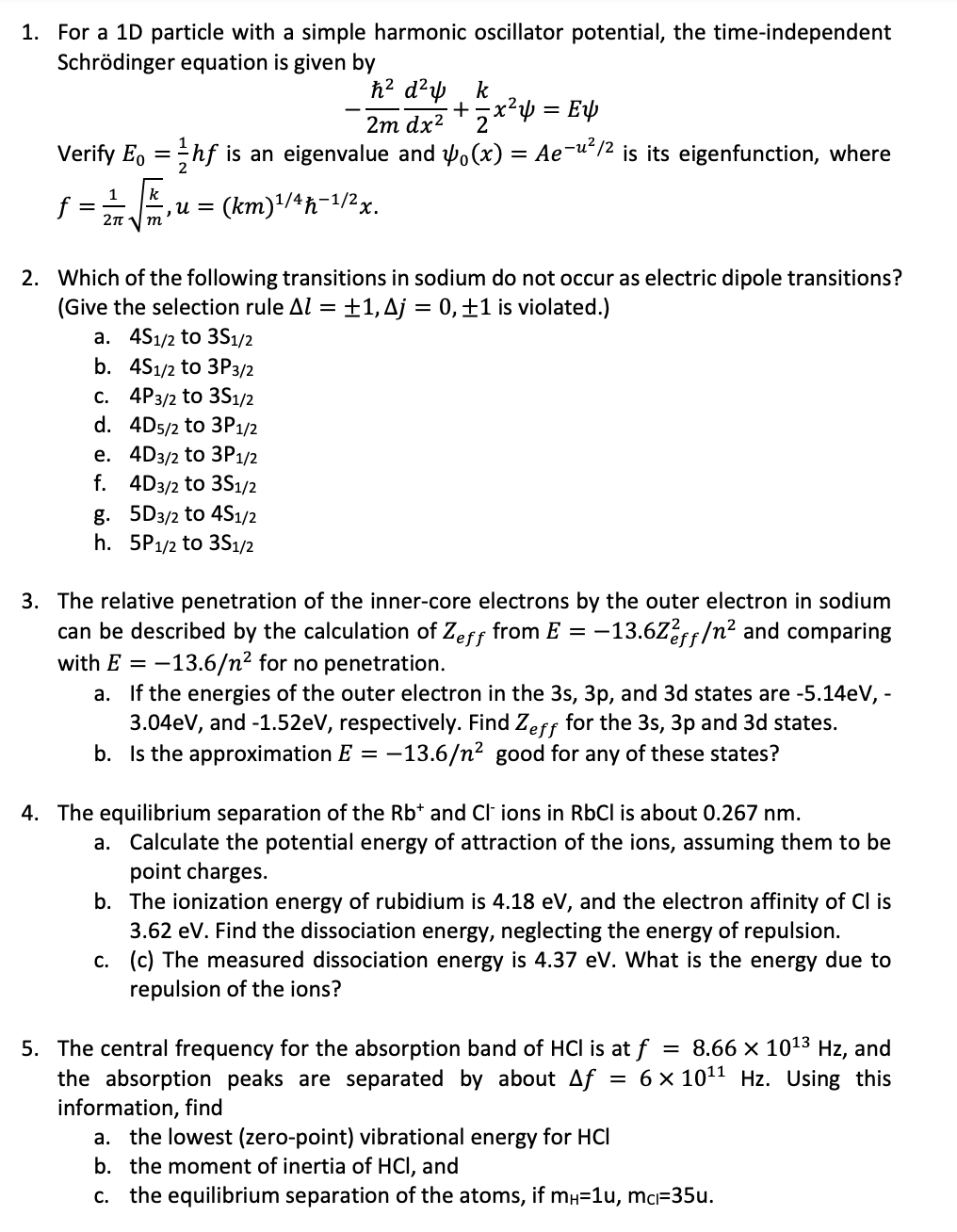 Solved 1. For a 1D particle with a simple harmonic | Chegg.com