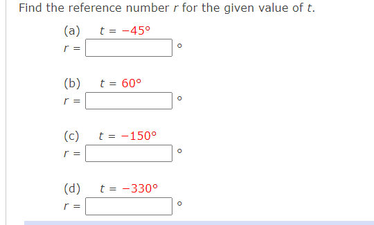Solved Find the reference number r for the given value of t. | Chegg.com