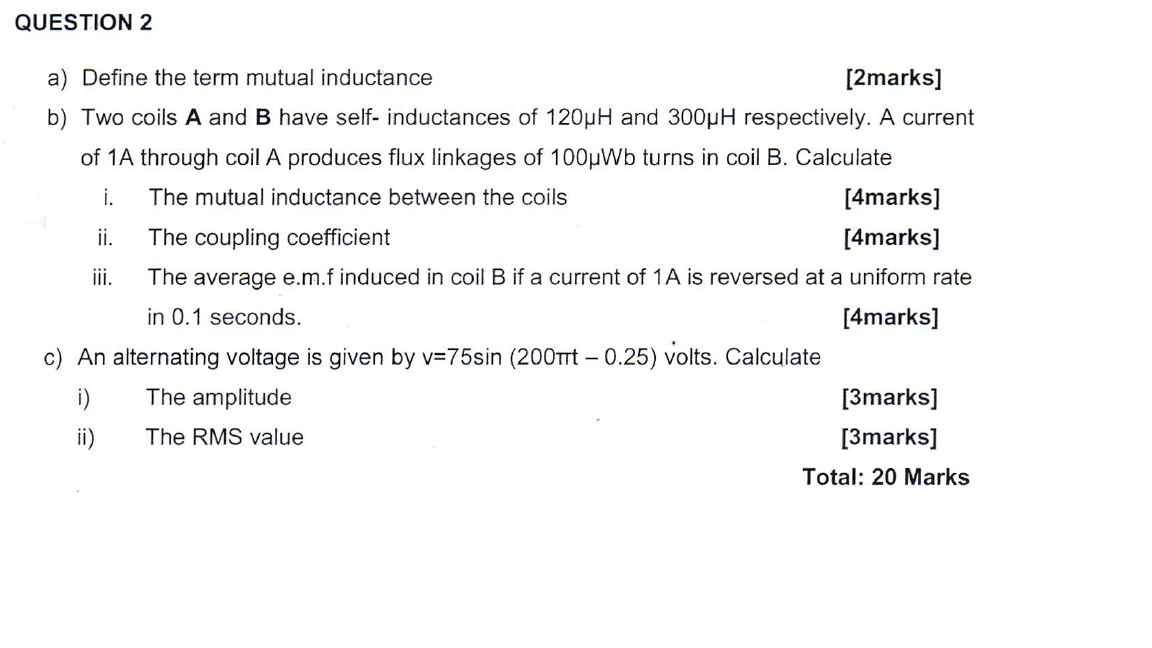 Solved A) Define The Term Mutual Inductance [2marks] B) Two | Chegg.com