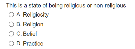 Solved This is a state of being religious or non-religious | Chegg.com