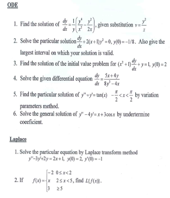 Solved Ode 1 Find The Solution Of D Given Substitution V Chegg Com