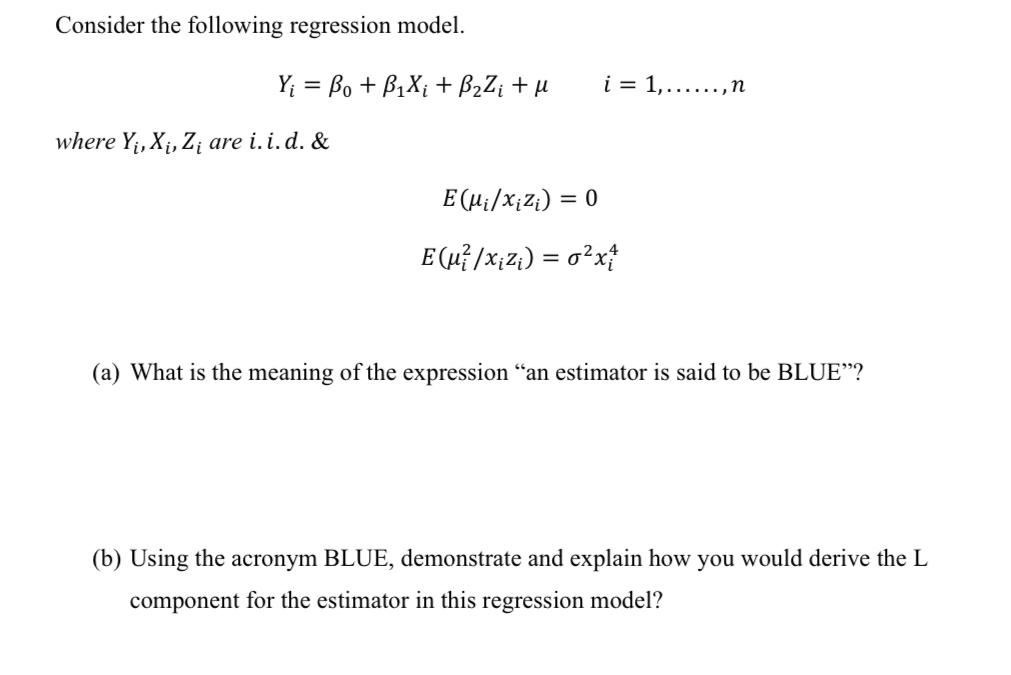 Solved Consider The Following Regression Model. Y} = Bo + | Chegg.com ...