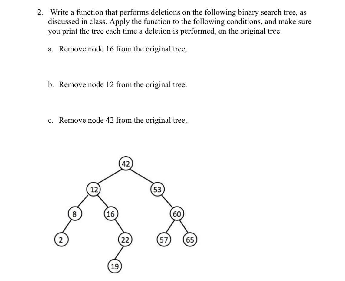 Solved 2. Write a function that performs deletions on the | Chegg.com