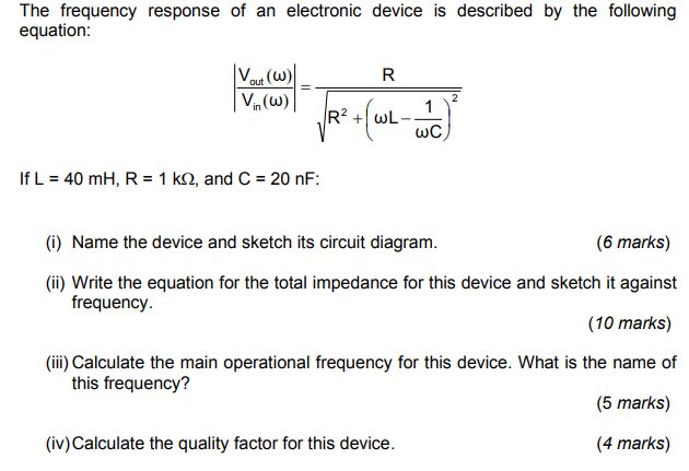 Solved The frequency response of an electronic device is | Chegg.com