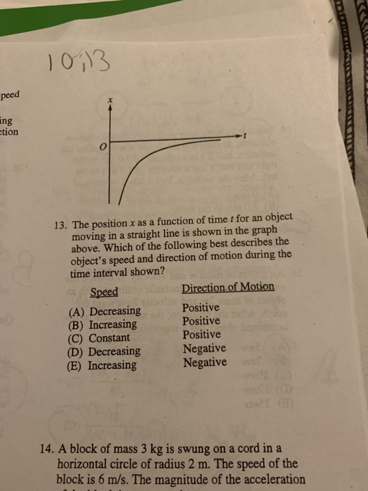Solved peed ng tion 13. The position x as a function of time | Chegg.com