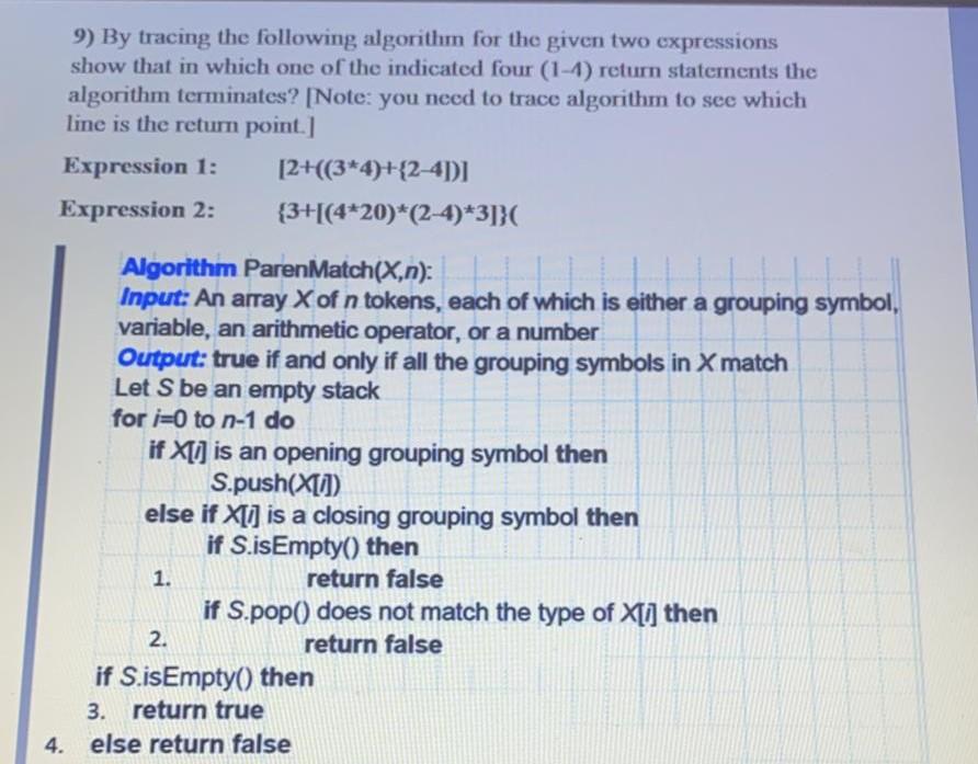 Solved 9) By tracing the following algorithm for the given | Chegg.com