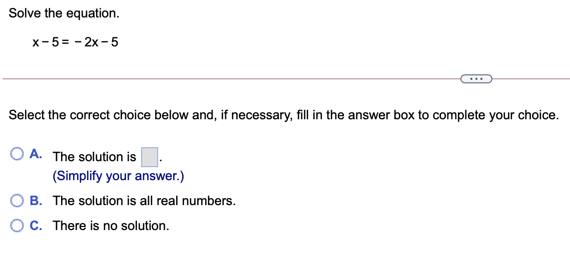 solved-solve-the-equation-x-5-2x-5-select-the-correct-chegg