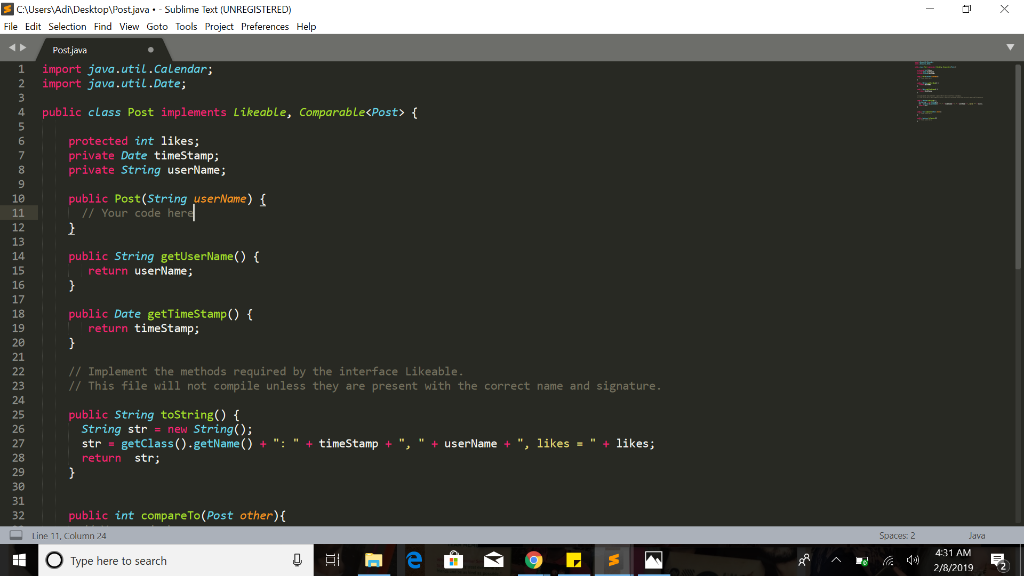Solved 2- Post Write the implementation of the class Post. | Chegg.com