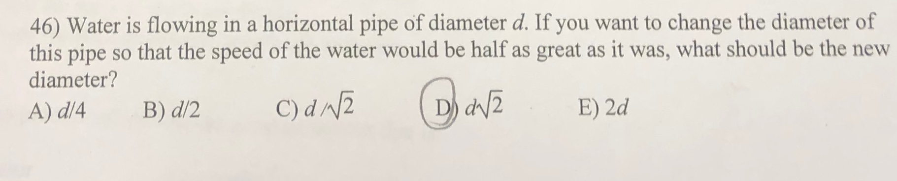 Solved 46) Water is flowing in a horizontal pipe of diameter | Chegg.com