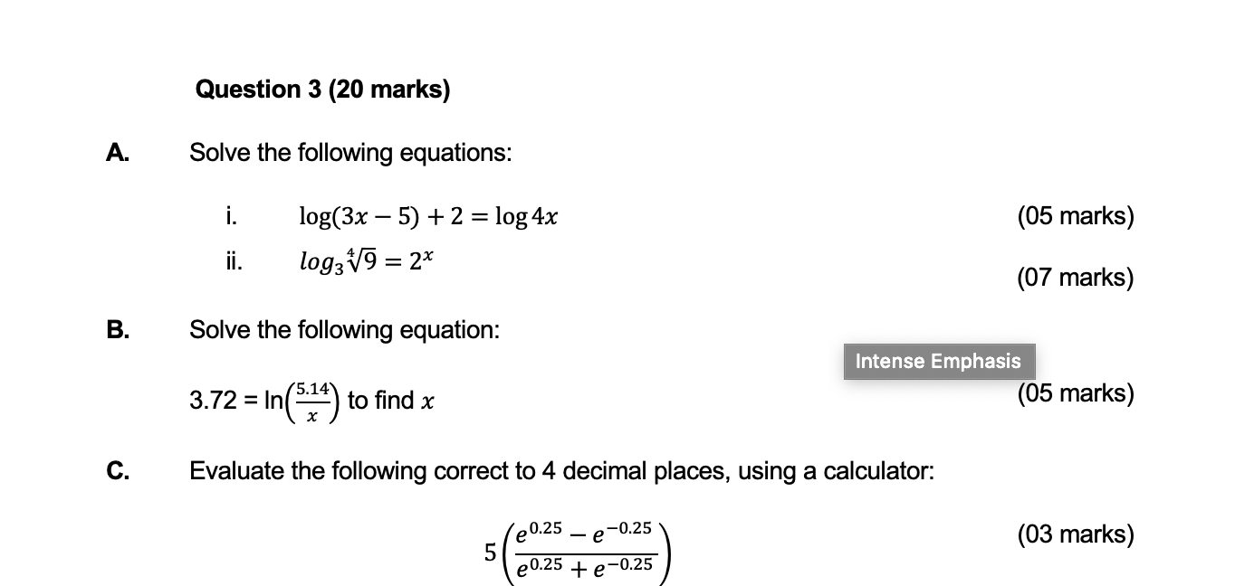 Solved Question 3 (20 marks) A. Solve the following | Chegg.com
